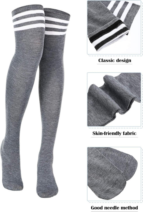 SATINIOR 3 Pairs Knee High Socks Thigh High Socks Triple Stripe over the Knee Socks Long Opaque Thigh High Stockings...